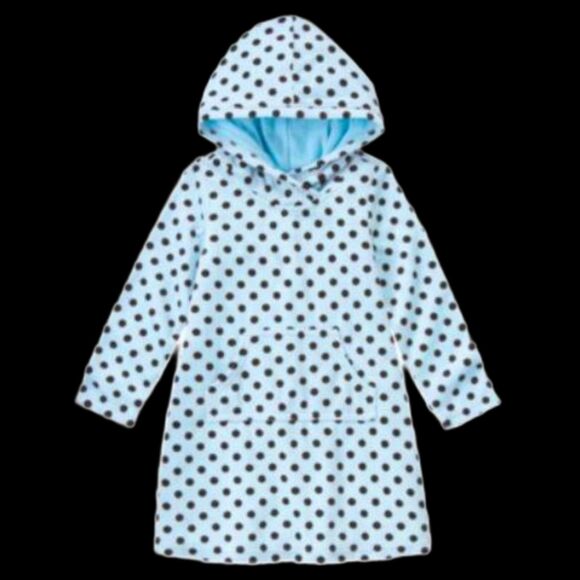 Gymboree blue brown polka dot velour hooded hoodie pocket dress long sleeve 6 - Picture 2 of 2